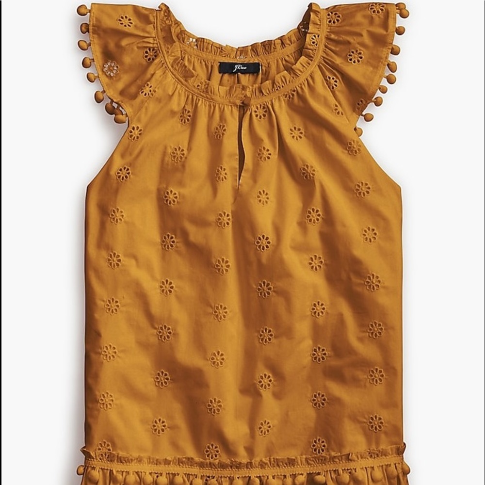 JCrew eyelet Pom pom cotton poplin shirt   SZ small.